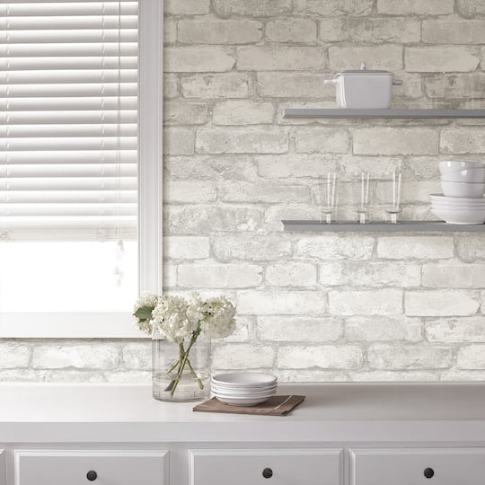 NuWallpaper Gray & White Brick Peel & Stick Wallpaper